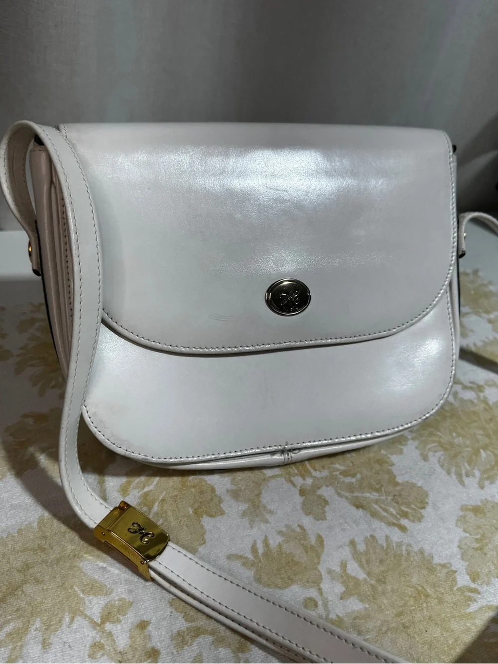 HC Paris White Solid Small Shoulder/Crossbody Bag Flap Magnetic Gold Hardware